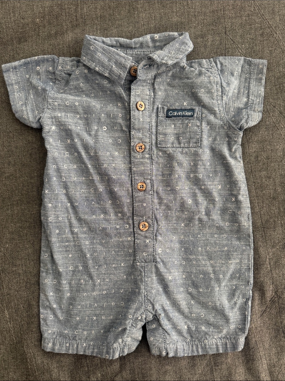 Calvin Klein Chambray Short Sleeve Baby Romper
